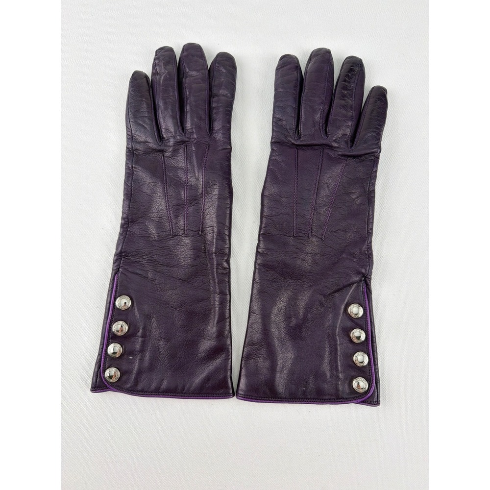 Coach Leather Gloves Women's 8 Purple Cashmere Lined Luxury Chic Designer